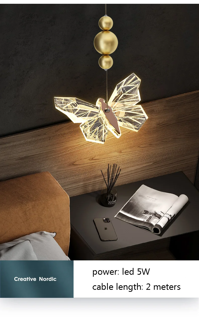 Interior para Casa Sala de Estar Borboletas Luzes Pingente Nordic Iluminação Cozinha Quarto Sofá Decoração Cristal Lâmpada Pendurada Led 7 Computers & Electronics