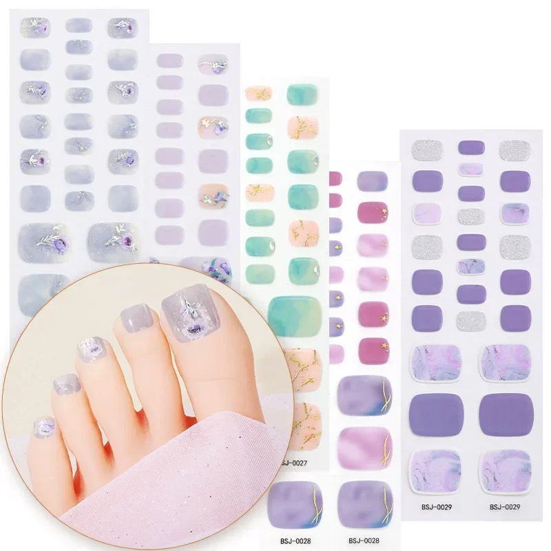 Toe Gel Nail Sticker Hardens For UV Lamp Curing Gel Stickers Waterproof Korean Full Cover Waterproof Polish Wraps Foot Strips 3
