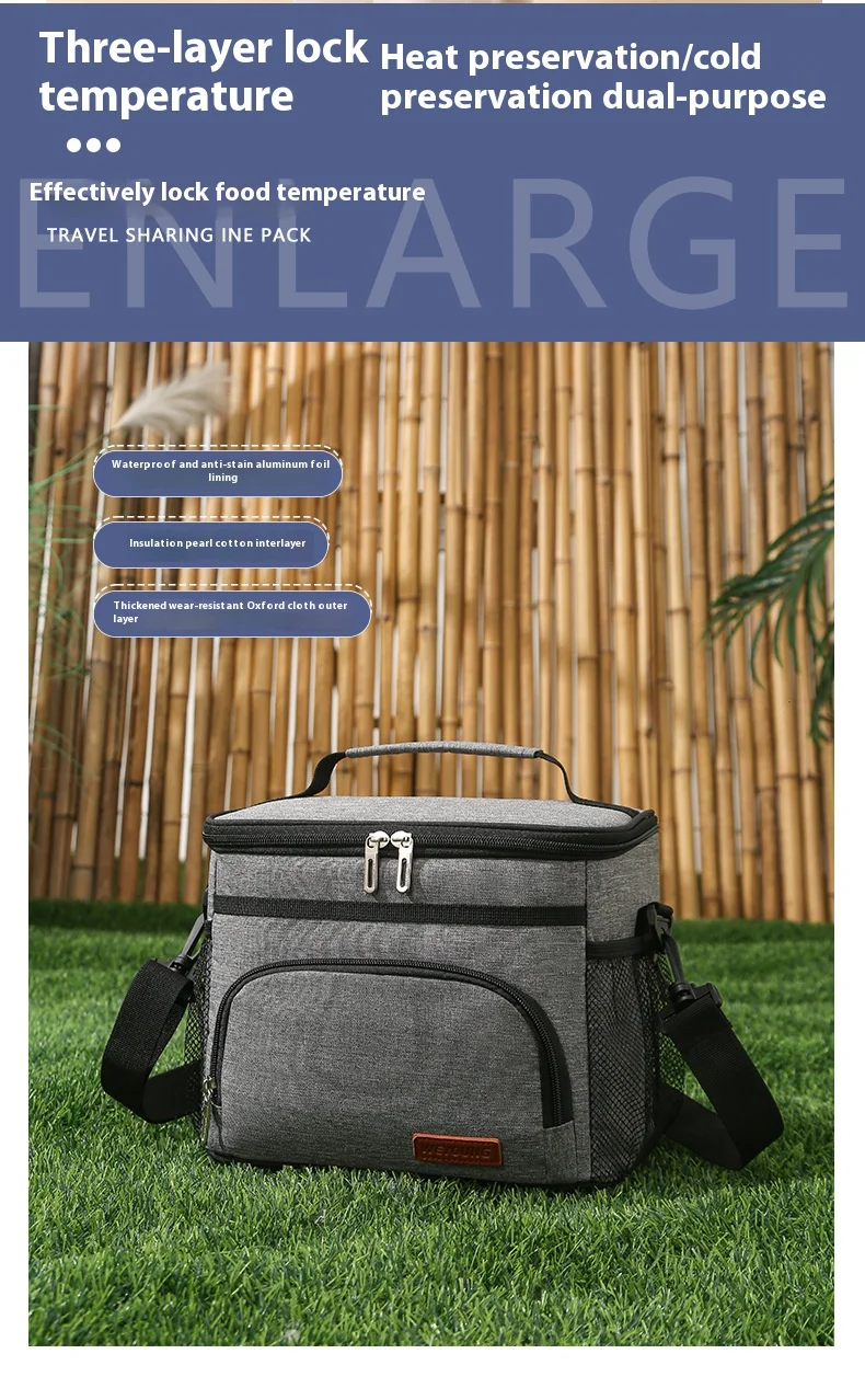 Wiederverwendbare Lunchtasche für Damen/Herren, Büro, Picknick, Wandern, Strand, auslaufsicher, Kühltasche, Organizer mit verstellbarem Schultergurt – Detail 2