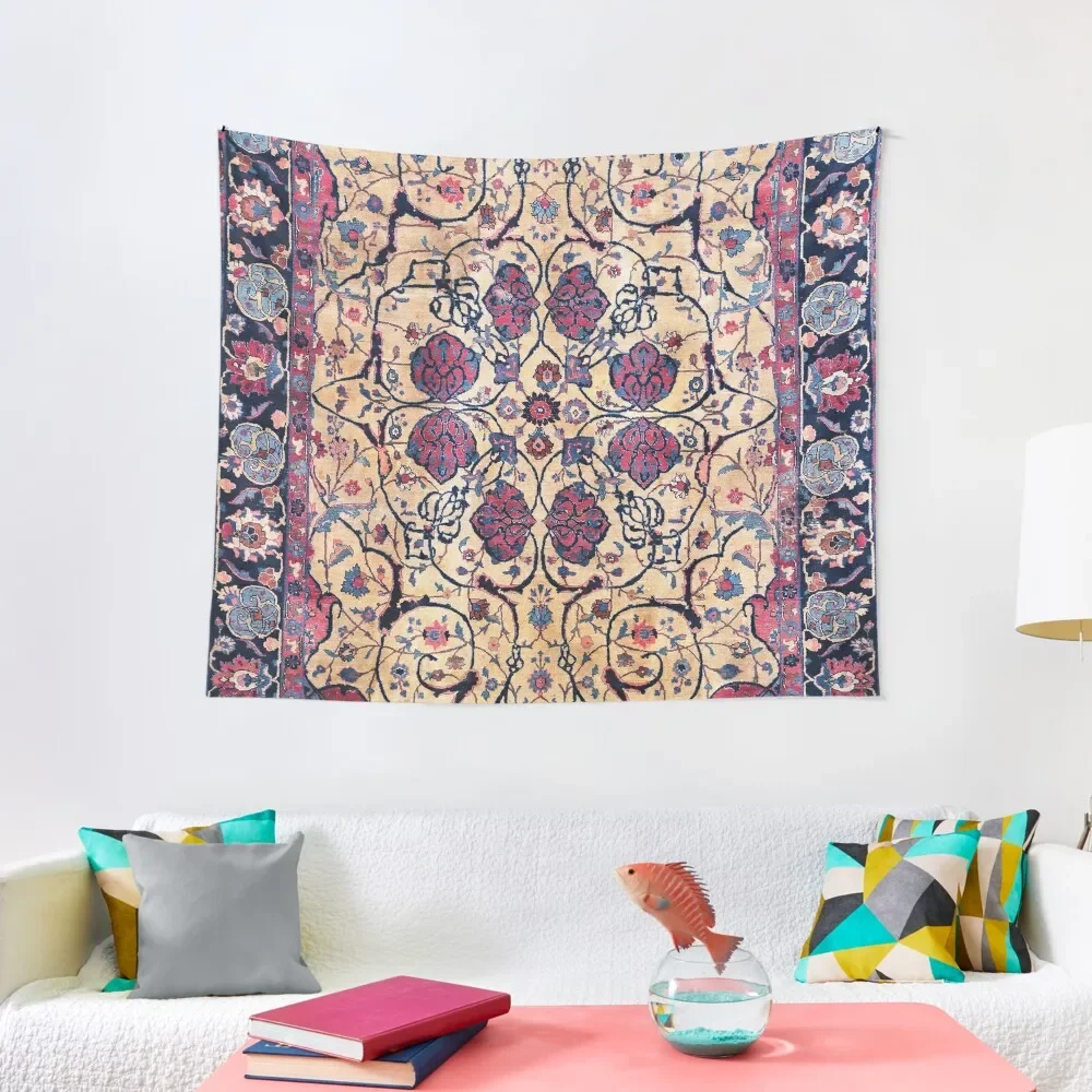 

Khorasan 19th Century Blue Pink Persian Carpet Print Tapestry Carpet On The Wall Mushroom Room Decoration Aesthetic Tapestry
