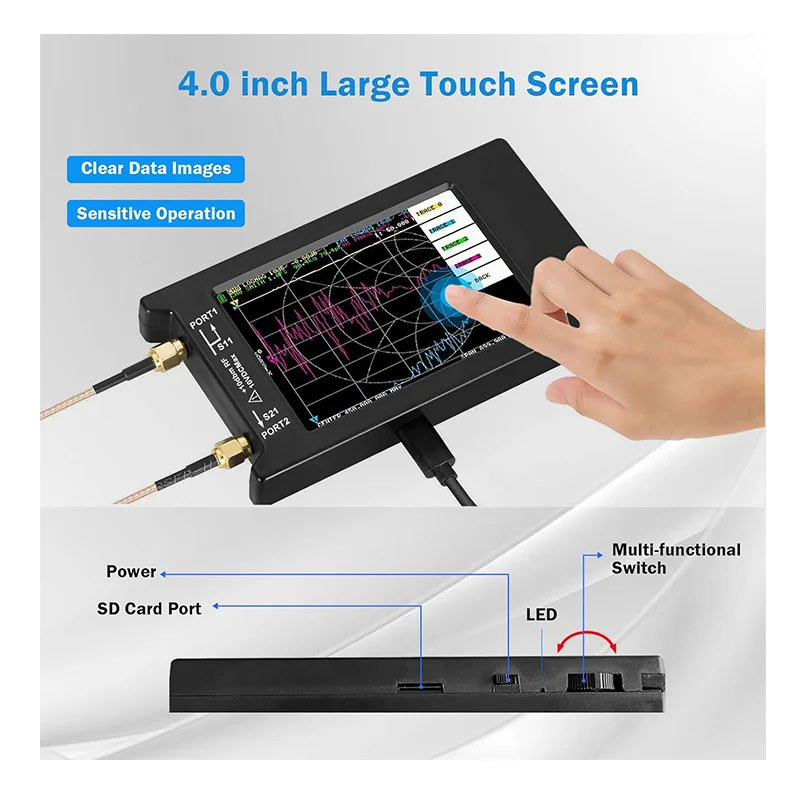 AURSINC NanoVNA-H4 Vector Network Analyzer - 10KHz-1.5GHz 4" Touch Screen Antenna Analyzer For Ham Radio