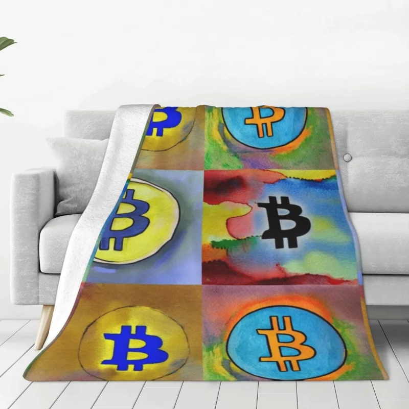 

Wet Bitcoin Art Blankets Cryptocurrency Btc Blockchain Plush Novelty Warm Throw Blankets for Bedding Lounge All Season