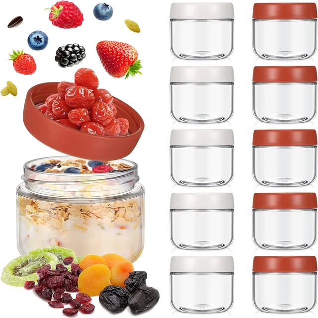 10oz Overnight Oats Container with Lid Wide Mouth Glass Mason Jars