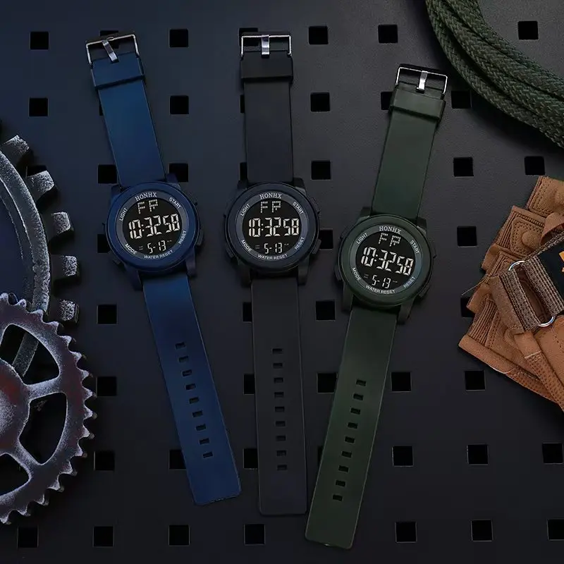 Men's multifunctional luminous watch, digital large dial watch, outdoor sports timing electronic watch