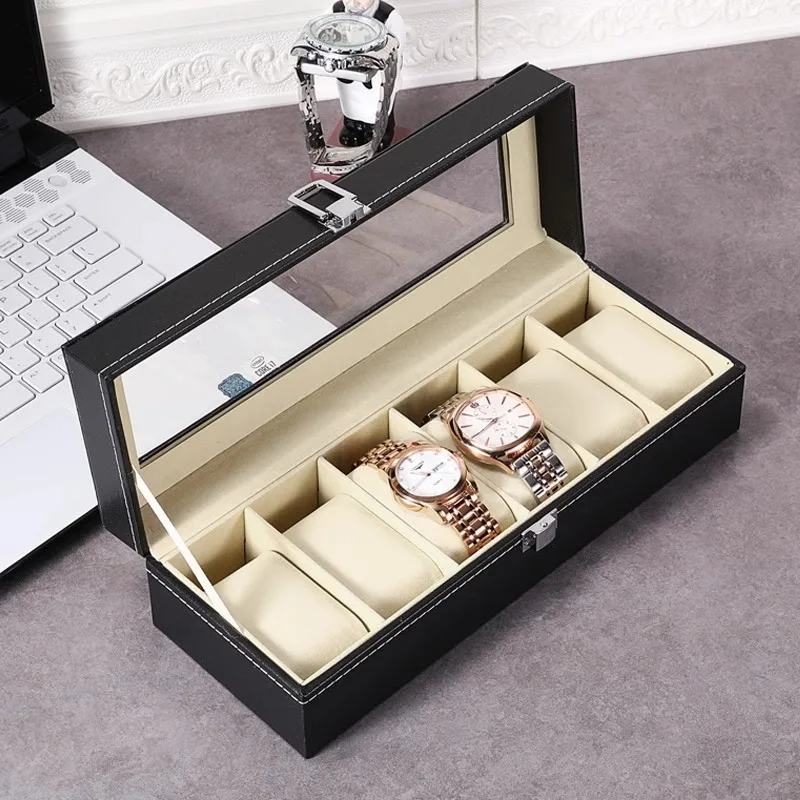 6-Digit Pu Leather Watch Box Ready-Made Jewelry Ring Box Packaging Jewelry Storage