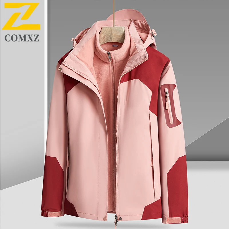 Winter 3-in-1 Detachable Men's Thermal Jacket  Lined Waterproof Windproof Hiking Coat with Hood Outdoor Camping  Fishing Parka