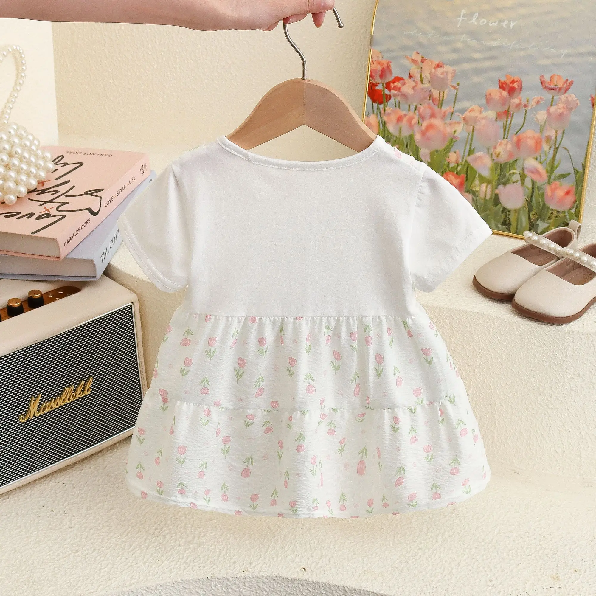 Baby Girl Dress Flower Printed Breath Short Sleeve Dress Children Princess Party Birthday Clothes girls dress baby girl dress 3027427