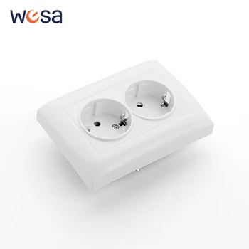 เต้ารับไฟฟ้าสีขาว มาตรฐาน EU ทนไฟ แบบฝังผนัง พร้อมระบบป้องกันไฟฟ้ารั่ว 250V คลาสสิก ทำจากพลาสติกเคลือบสี 250V 1