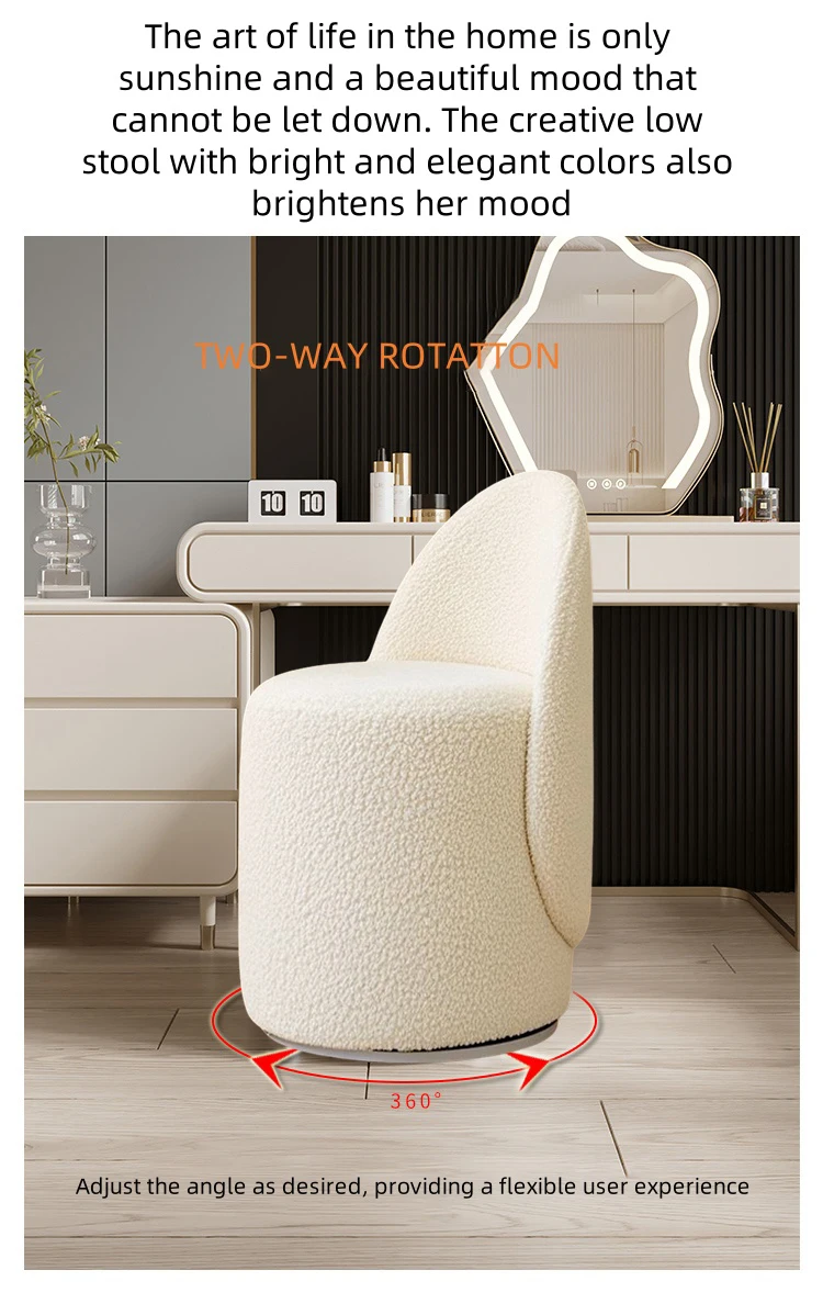 Nordischer Schminktischhocker, 360 ° Drehbarer Schminkstuhl, minimalistischer Schlafzimmer-Hocker mit Rückenlehne, Schminktisch-Hocker für Zuhause – Detail 3