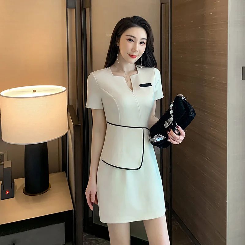 

Esthetic Uniform Summer Short Sleeve Beauty Salon Dress Women's Spa Beautician Clothing Hotel Massage Workwear Waitress Dress