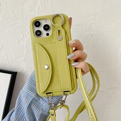 Catenina a tracolla con cinturino in pelle per telefono con portacarte