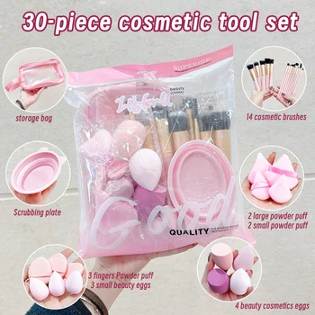 30 set di pennelli per trucco professionale, compresi pennelli per trucco, strumenti per la pulizia del soffio, borse portaoggetti, portatili, regali di Natale.