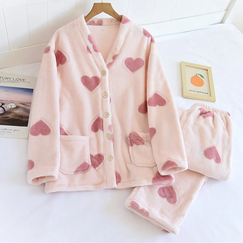 

Фланелевая теплая Пижама, Женская осенне-зимняя одежда для сна, новинка 2022, милая Толстая бархатная Домашняя одежда с длинным рукавом, костюм, женская пижама
