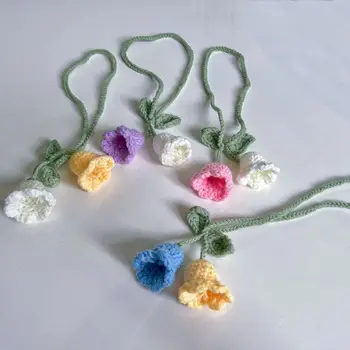 Handmade Knitted Cute Strawberry Keychain Bookmark Women Crocheted Wool Flower Leaf Pendant Car Pendant Handbag Charms Gifts