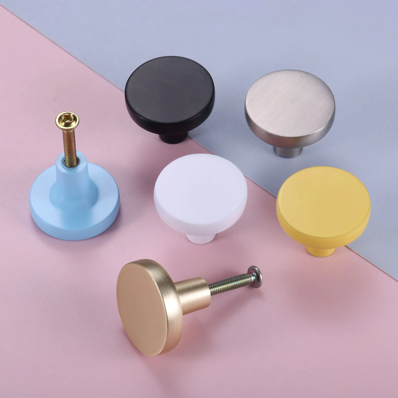 Furniture Round Flat Knob with M4 Screw Small Alloy Handle White Blue Brass/Nickel Brushed Black 30mm Fit Cabinet Drawer Dresser