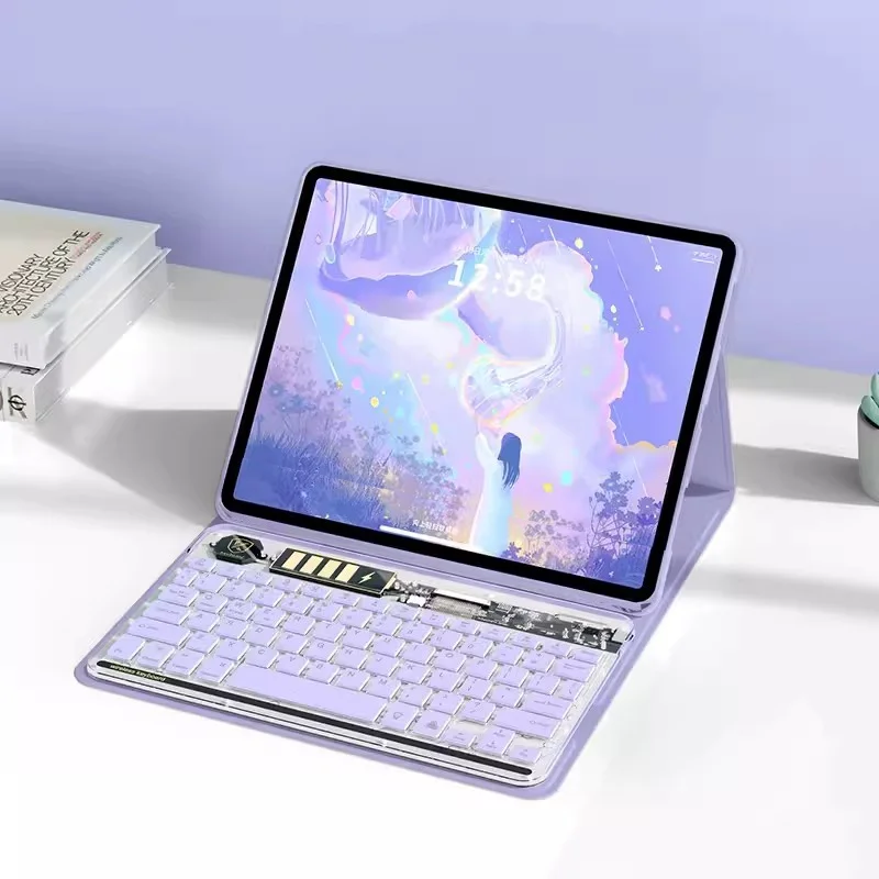 Custodia Magnetica Trasparente In Cenere Per Xiaomi Pad 6S Pro 12.4 Pollici 5 Pro 12.4 7 Colori Luce Rgb Cover Per Tablet Tastiera Retroilluminata