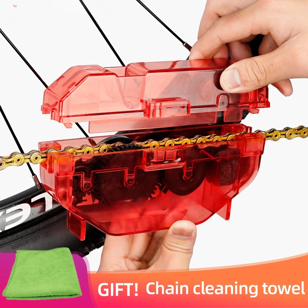 Bicycle Red Chain Cleaner Bike Chain Cleaning Tool Cycling Scrubber Washer Tool Mountain Bike Washing Kit Bicycle Accessories