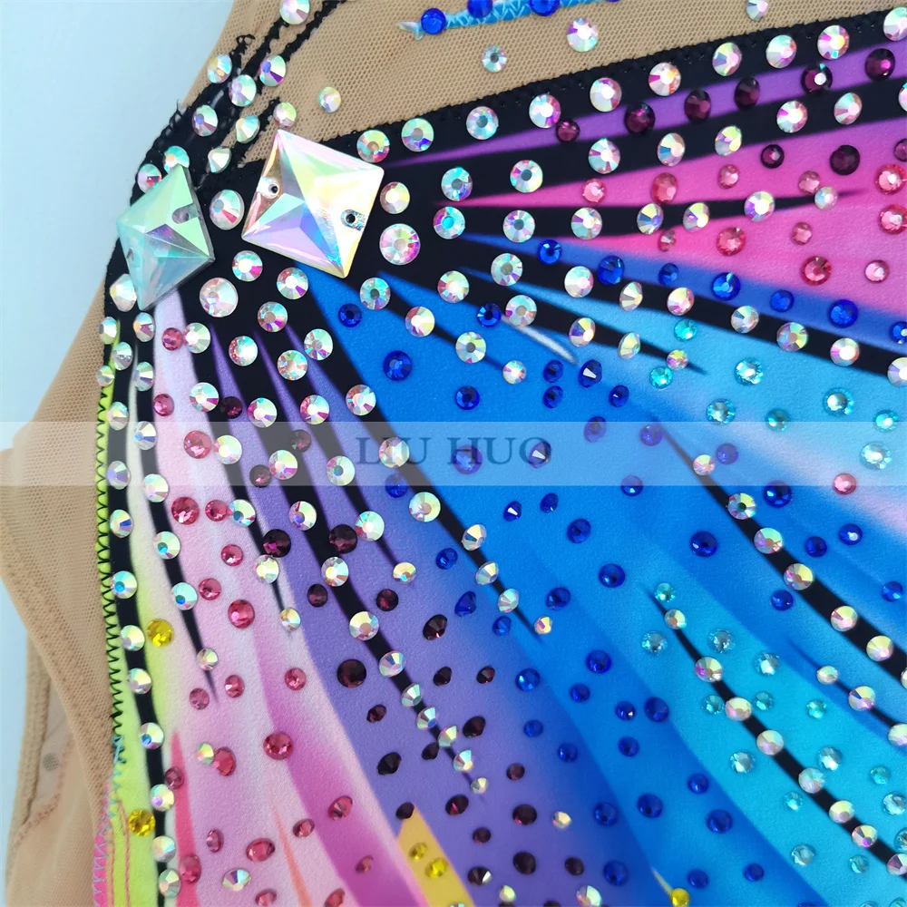 LIUHUO Synchronized Swimming Tights Girls Performance Kids Rhythmic Leotard Children Teens Competition Teamwear Rainbow Color