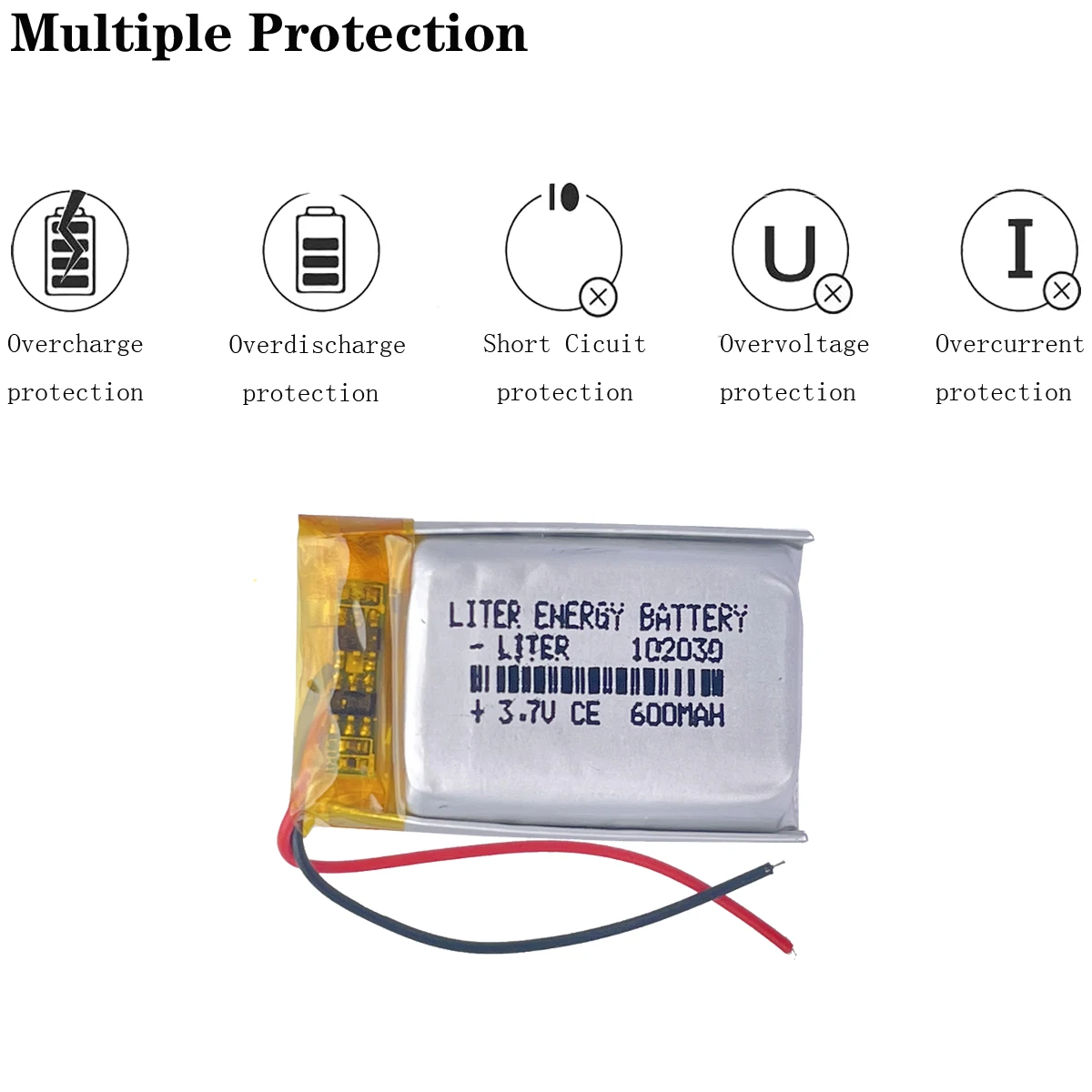 Liter energy battery Good Qulity 3.7V,600mAH,102030 Polymer lithium ion / Li-ion battery for TOY,POWER BANK,GPS,mp3,mp4