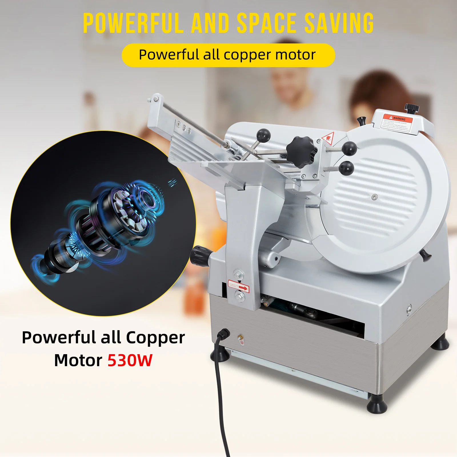 Automatic Meat Slicer, Electric Food Slicer 370W+550W, Stainless Steel, Adjustable Thickness 0-16mm, Home & Commercial Use 2