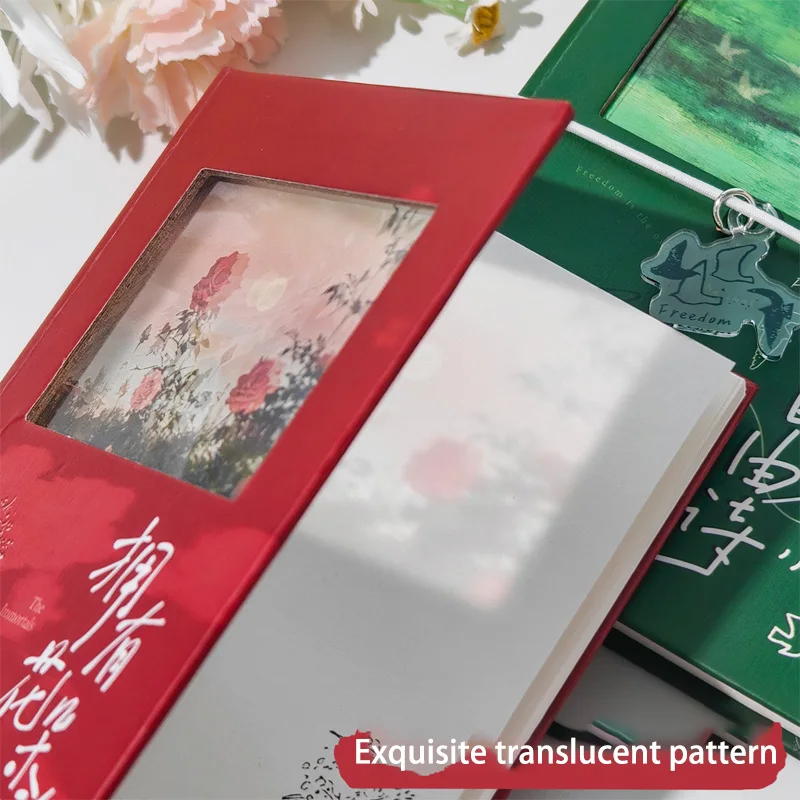Artistic Translucent Cover Hardcover Notebook with Stickers - 96 Pages, A6, Thickened Quality