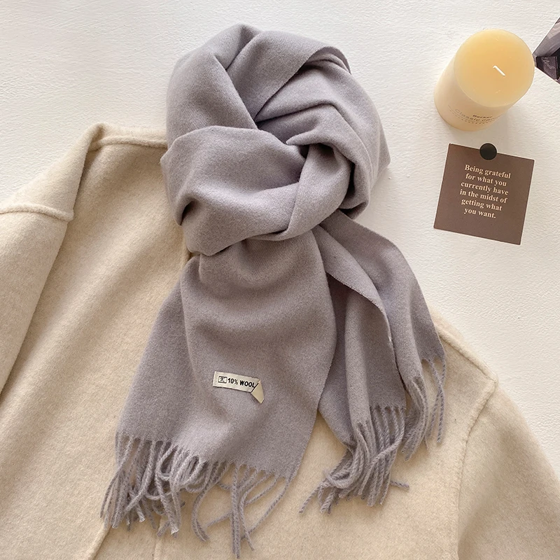 2025 New Women's Winter Wool Scarf - Long Warm Cashmere-Like Solid Pashmina Shawl Wrap Hijab Bandana & Head Scarf