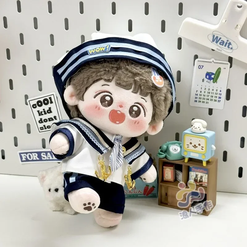 New Handmade 4pc/set Cream College Doll Clothes 20cm White College Coat Jk School Uniform Hat Shirt Kpop Doll Clothes Outfits 6