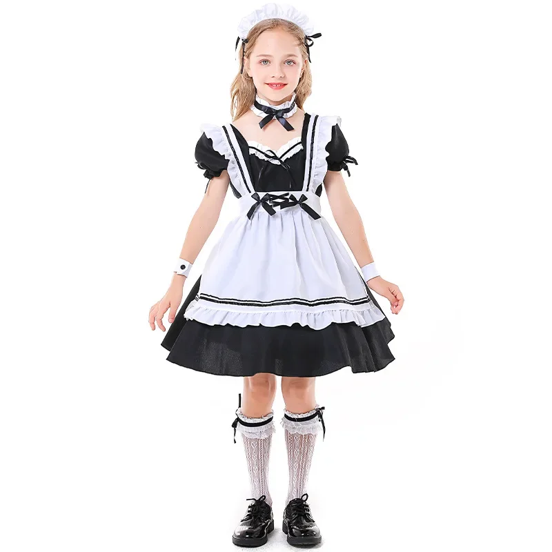 

Children Lolita Role Play Black And White Maid Game Costume