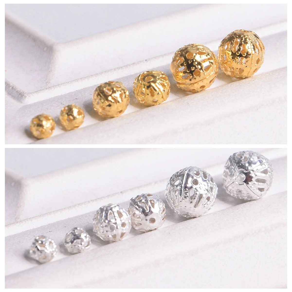 Collier à Perles Plates Hexagonales Peintes En Gris, Blanc Et Ocre Et