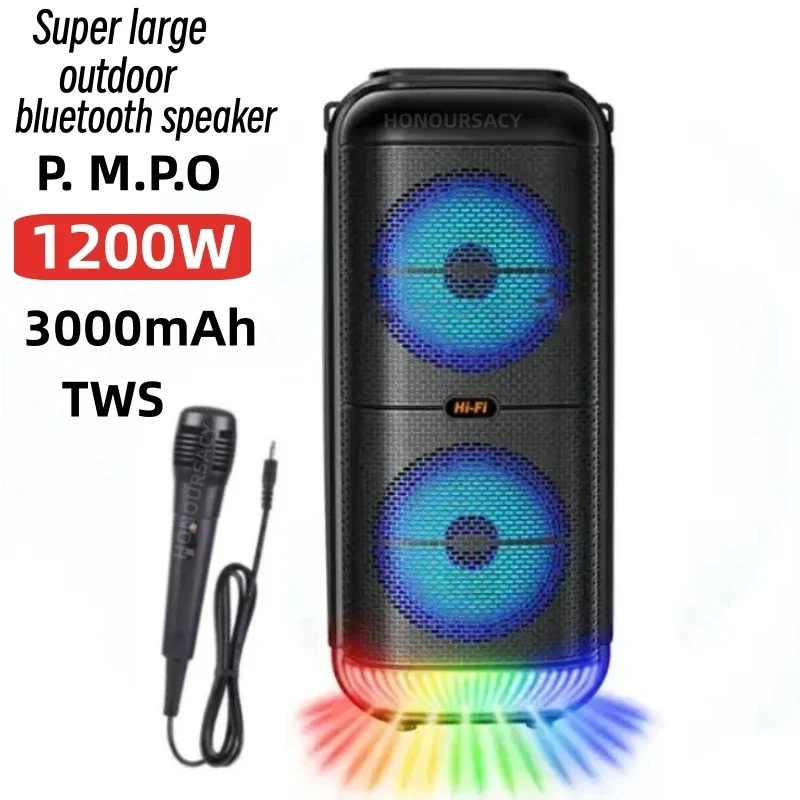 

Peak Power 1200W Super Large Outdoor Bluetooth Speaker 6 Inch Double Horn Subwoofer Portable Wireless Column Bass Sound with Mic