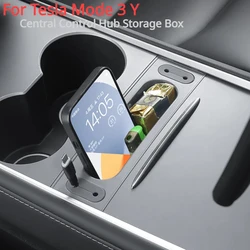Central Control Hub Storage Box for Tesla Model 3 Y Car Glasses Data Cable Mobile Phone Organizer Case Car Interior Accessories