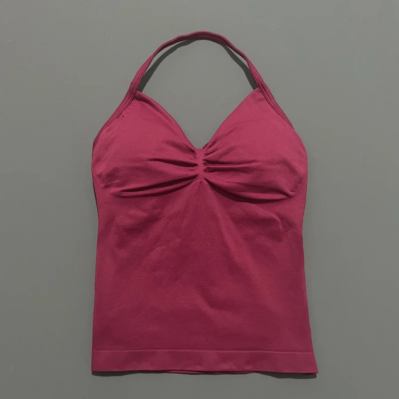 Women Yoga Vest - Longline Strappy Top | Breathable Fitness Tank Top Open Back Halter