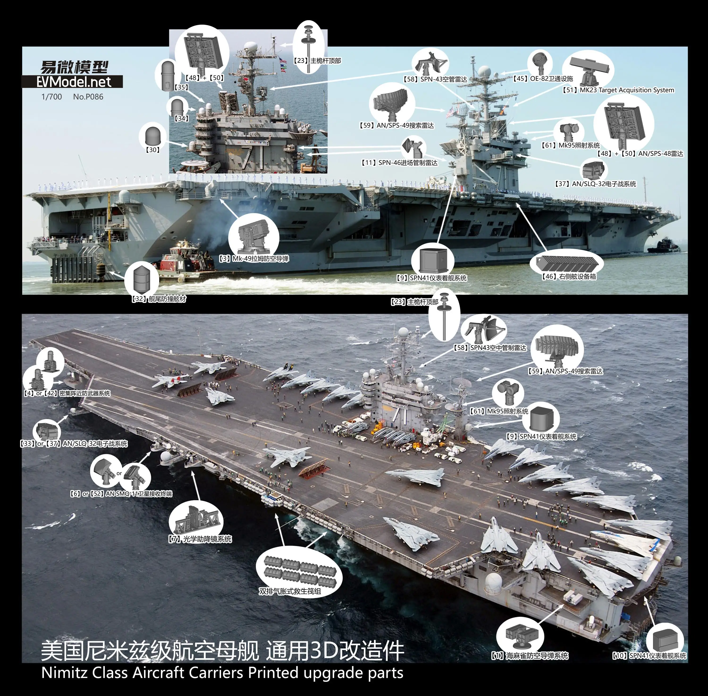 EVModel P086 1/700 ニミッツ級航空母艦 プリントアップグレードパーツ