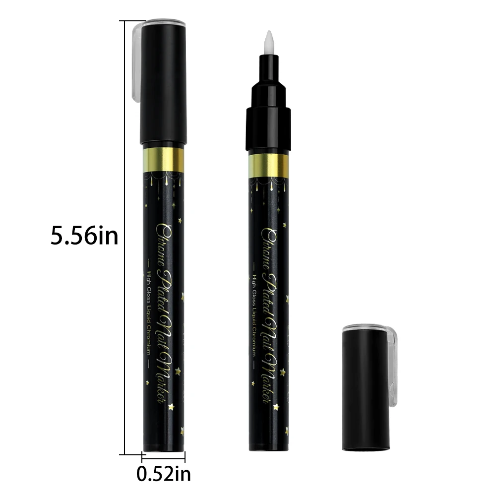 Nail Liner Brush Mark Paint Lines Stripe Painting Flower Pen Nail Art Manicure Metal Pen， Waterproof Reflective Gloss Chrome Pen 6