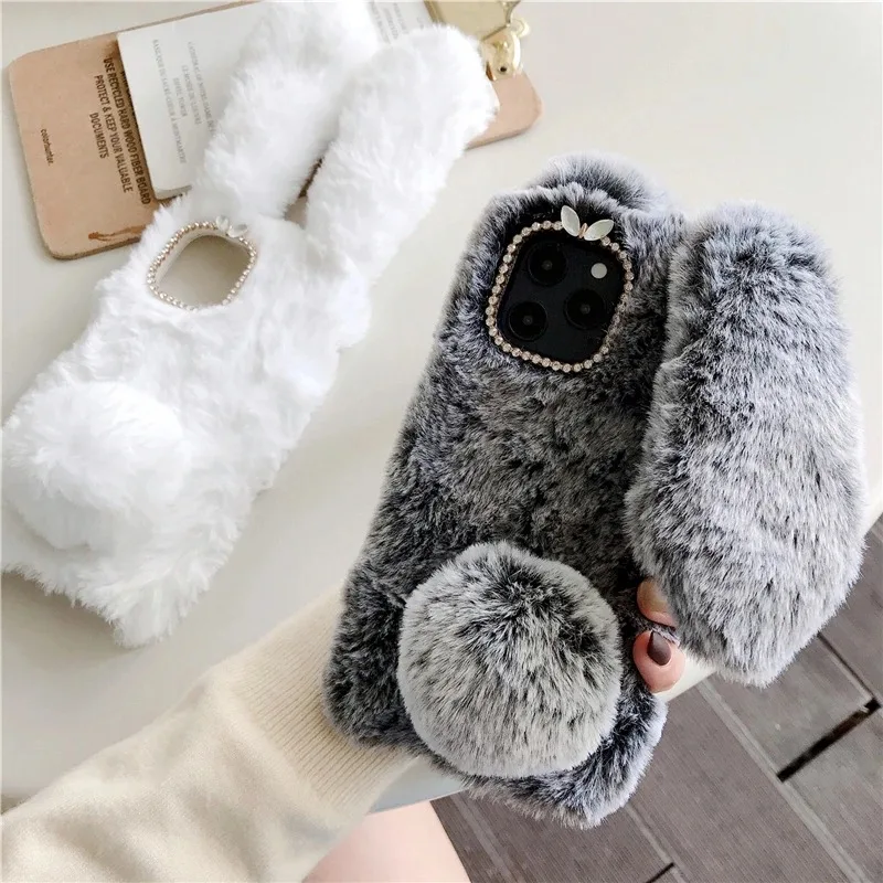 Luxurious Soft Plush Furry Rabbit Bunny Fur Warm Winter Phone Case