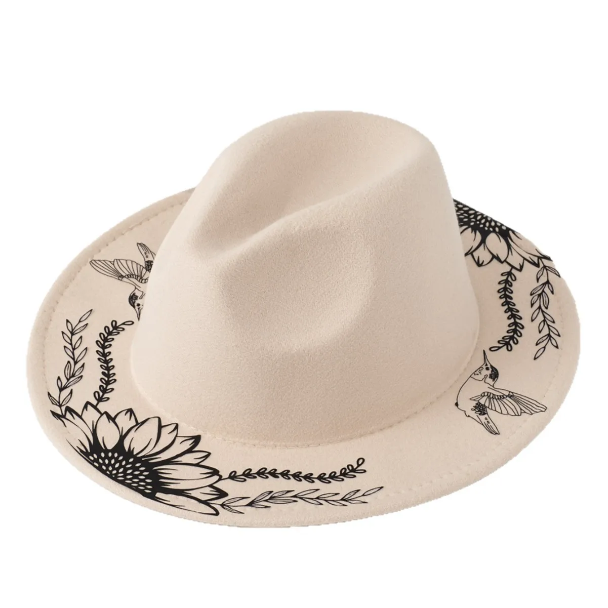 Wildflower Moon Print Fedora-Hut für Damen und Herren, modisch, Persönlichkeit, Herbst und Winter, breite Krempe, Hexenhut, britischer Retro-Hut mit flachem Oberteil – Detail 12