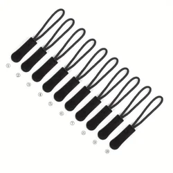 Durable Assorted Nylon Zipper Pulls - Set of 10, Versatile Replacement Tags for Apparel and Accessories (Black)
