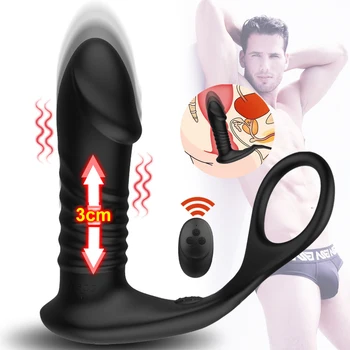Silicone Anal Vibrator Thrusting Prostate Stimulator Massager Delay Ejaculation Lock Ring Anal Butt Plug Sex Toys Dildos for Men 1