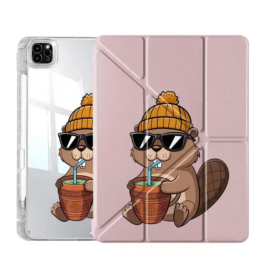 Coffee Bear Beaver Holder Cover Tablet Case - Y-Fold Design