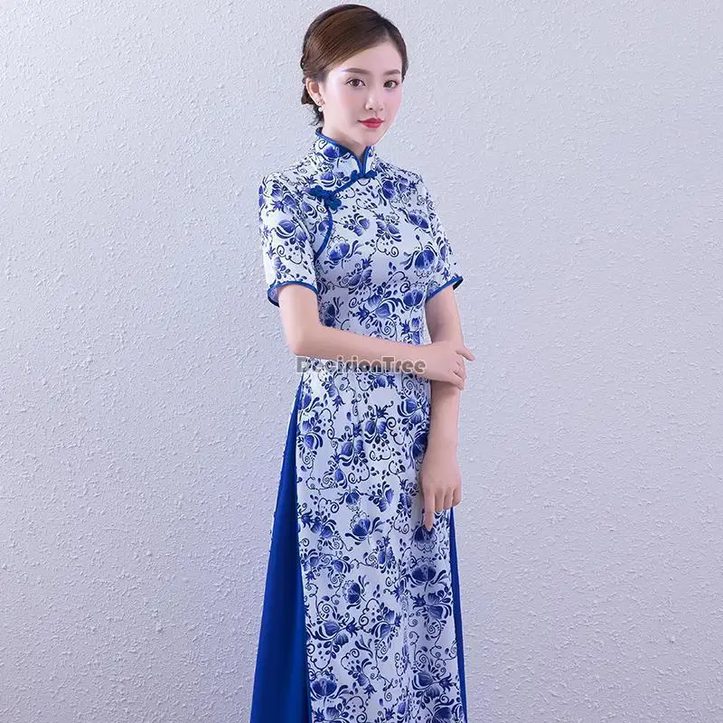 

2024 traditional vietnam ao dai dress chinese cheongsam women elegant ethnic style mandarin collar qipao oriental dress a89