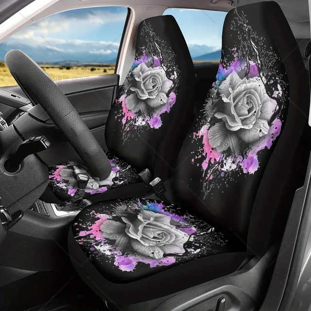 2pc Watercolor Rose Car Seat Cover: Add a Touch of Color to Your Ride