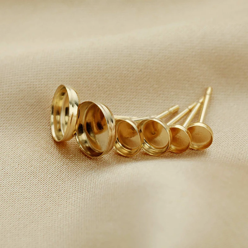 14K Gold Filled Round Bezel Cup Earring for Jewelry Handmde DIY Cup Earring Post Accessories Hypoallergenic Jewelry Accessory