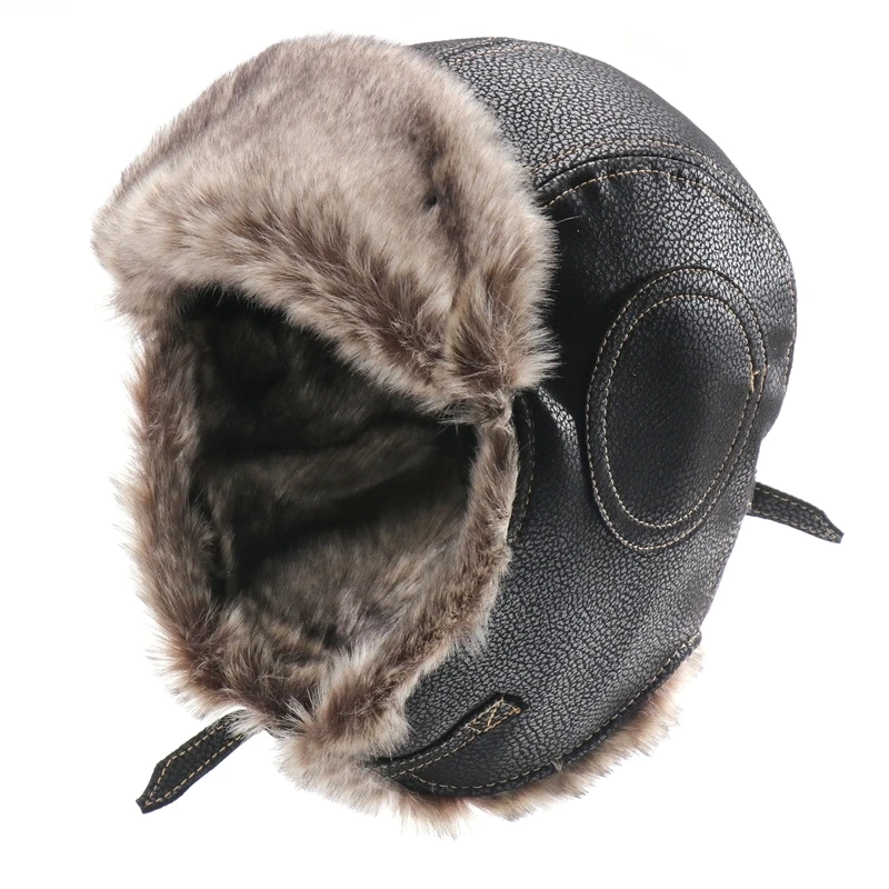 SupSindy Männer warme Winter-Bomber-Hüte im Freien Moto winddichte Kunstpelz-Piloten-Ohrklappen-Hut für Frauen UdSSR Uschanka thermische Schneekappen – Detail 9