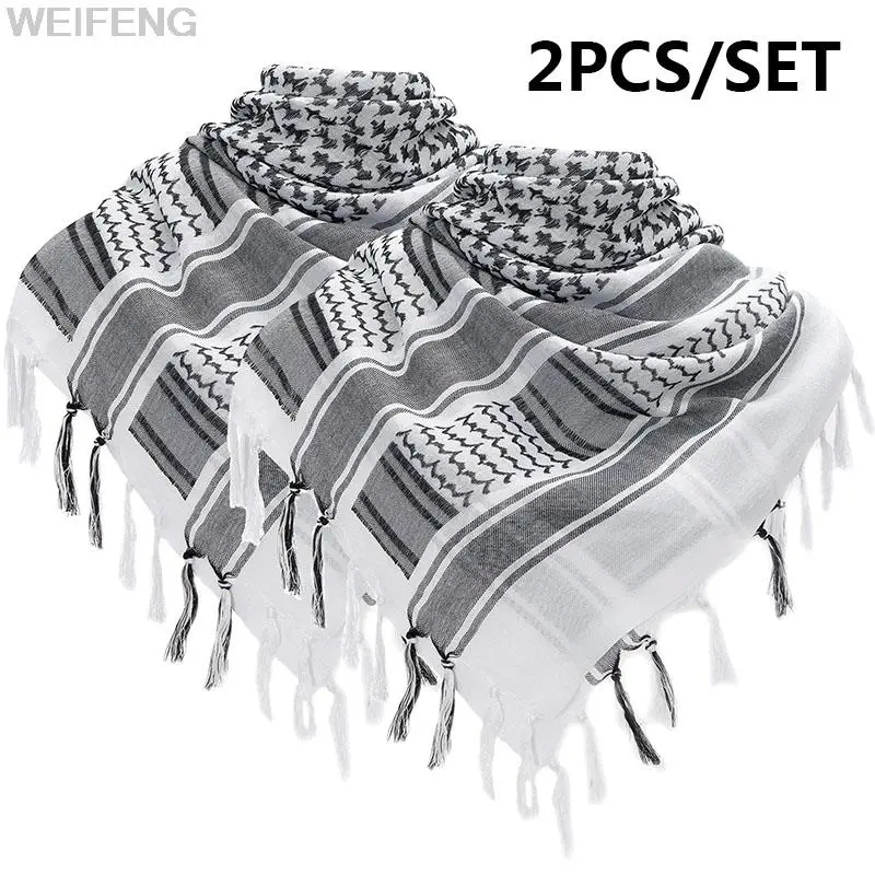 

2PCS/SET Military Arab Keffiyeh Shemagh Scarf Cotton Winter Shawl Neck Warmer Cover Head Wrap Windproof Tactical Camping Scarf