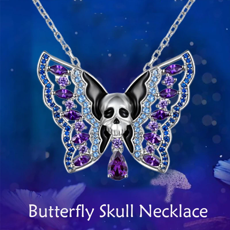 Butterfly Skull Necklace Skull Pendant Fashion Skull Butterfly