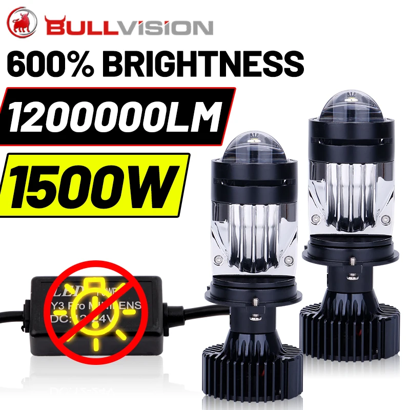 

Bi LED H4 Mini Projector Lens 1200000LM LHD RHD 1500W 7535 CSP 6500K Canbus Right Left Hand Drive Auto Lights 12V 24V BULLVISION