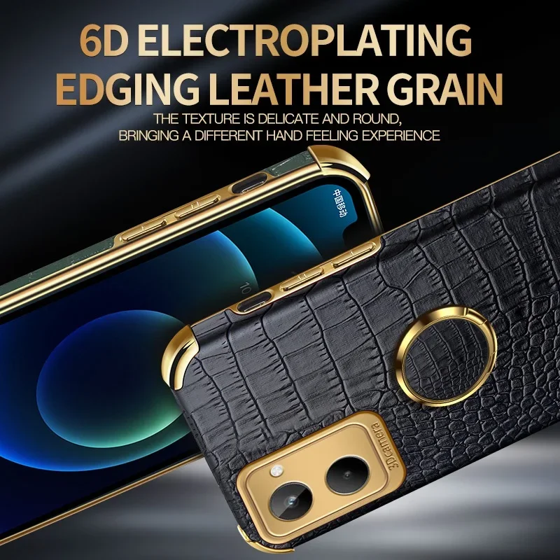 Luxury PU Leather Phone Case with Ring Holder and Silicone Protection