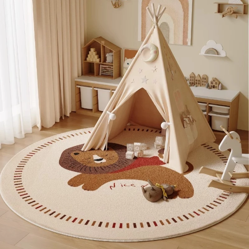 Round Living Room Carpet Cartoon Cute Animal Print Bedroom Plush Rug Large Area Home Decor Sofa Coffee Table Floor Mats Ковер 러그
