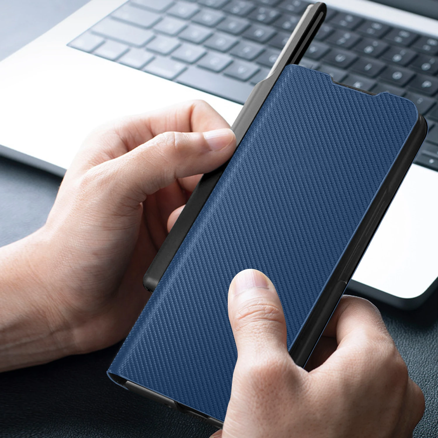 with S Pen Slot For Samsung Galaxy Z Fold 5 4 3 Case Leather Carbon Fiber 360 Full Protection Magnetic Aramid Fiber Flip Cover