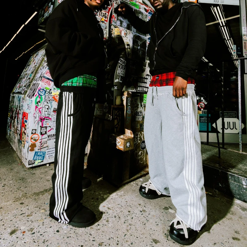Y2K Casual Sweatpants Double Waist Checkered Camouflage Striped Side Splicing Wide Leg Pants American Style Trendy Streetwear wide leg pants fashion pants fashionable wide leg pants